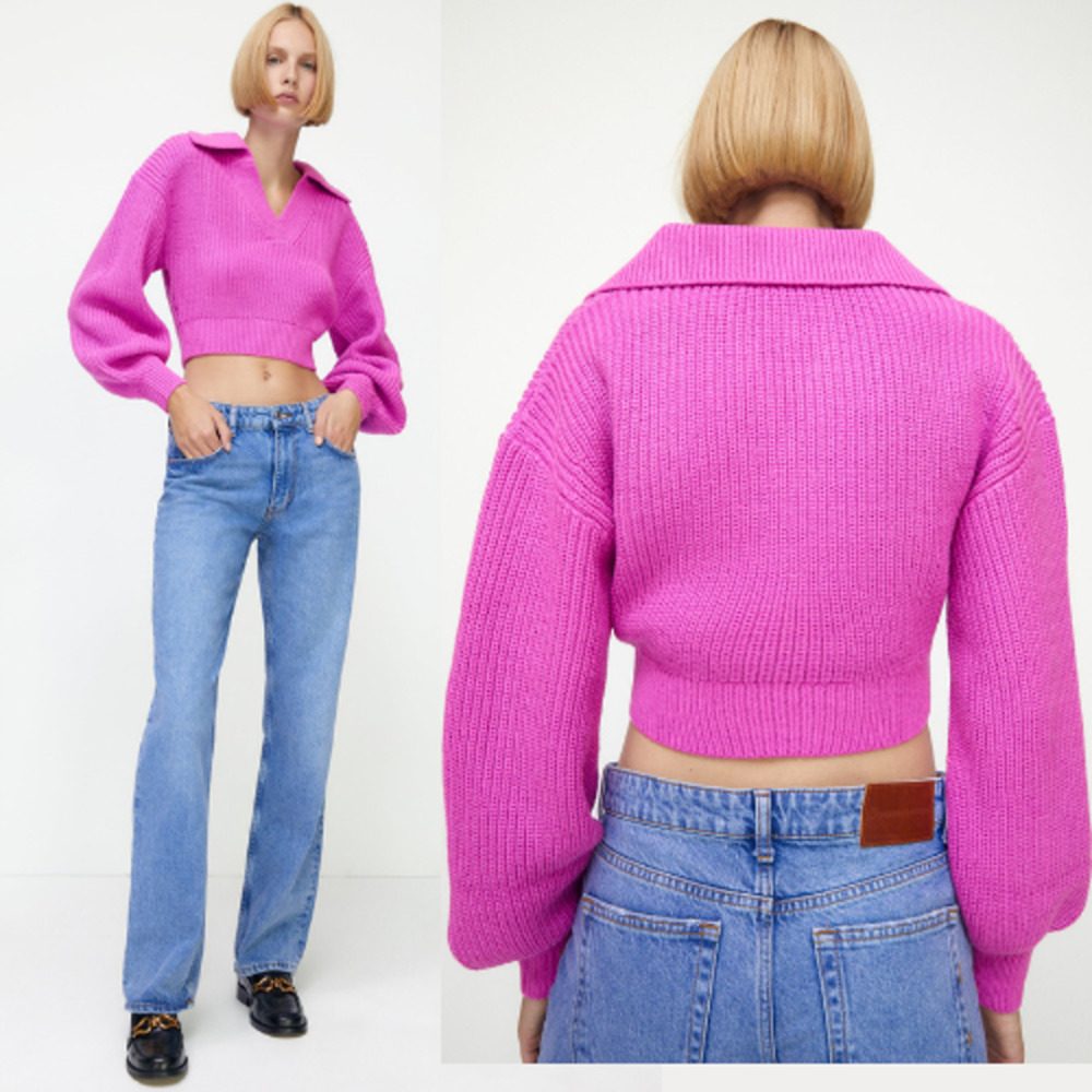 Zara Pink Knit Sweater Womens Large